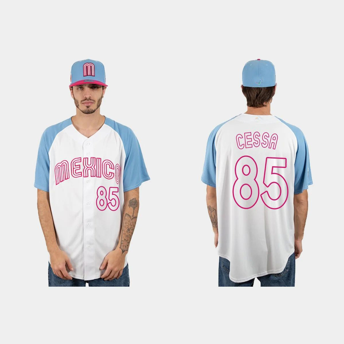 #85 LUIS CESSA MEXICO BASEBALL 2023 WORLD BASEBALL CLASSIC JERSEYC WHITE BLUE Stitches Baseball Jerseys