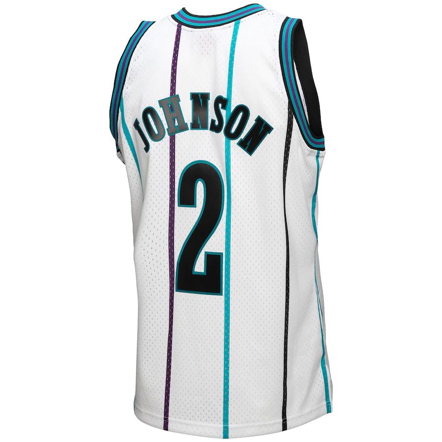 C.Hornets #2 Larry Johnson Mitchell & Ness 1994-95 Hardwood Classics Reload 3.0 Swingman Jersey White Stitched American Basketball Jersey