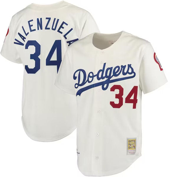 Los Angeles Dodgers #34 Fernando Valenzuela Cream Stitched Baseball Jersey