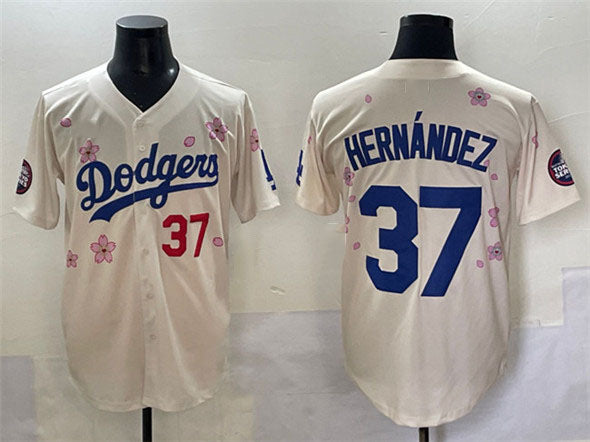 Los Angeles Dodgers #37 Teoscar Hernndez Cream 2025 Tokyo Series Limited Stitched Baseball Jersey