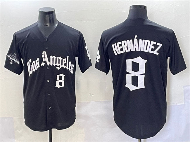 Los Angeles Dodgers #8 Enrique Hernndez Black Mexico 2025 LA Gothic Style With 2024 World Series Champions Patch Vapor Premier Limited Stitched Baseball Jersey