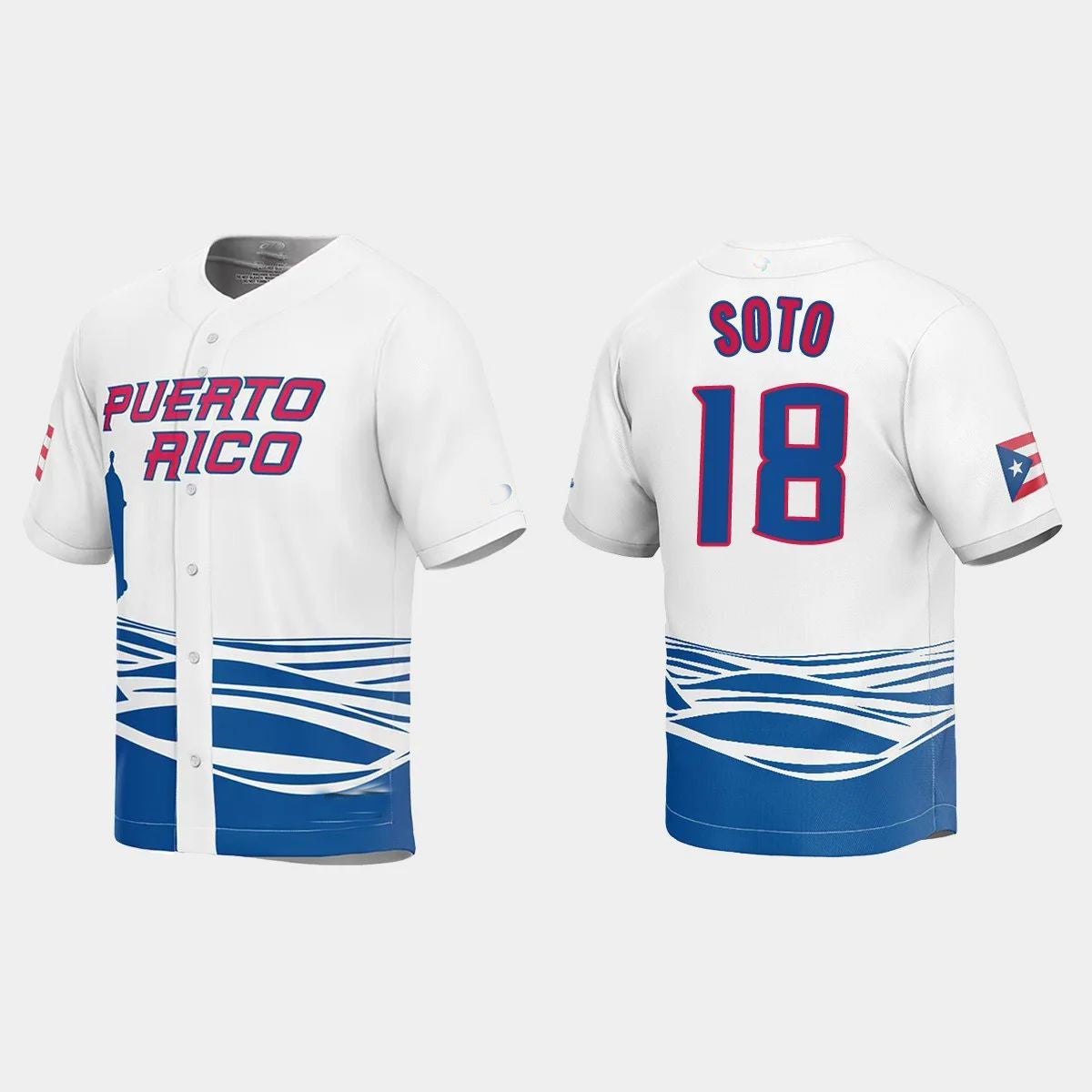 #18 NEFTALI SOTO PUERTO RICO BASEBALL 2023 WORLD BASEBALL CLASSIC JERSEYC WHITE Stitches Baseball Jerseys