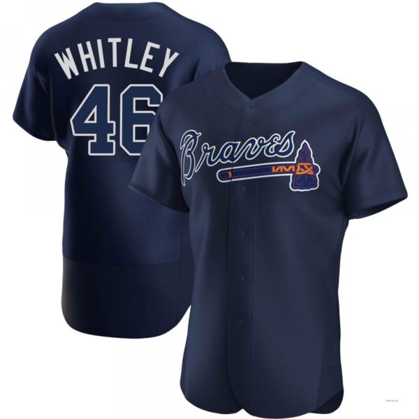 Atlanta Braves #46 Chase Whitley Navy Alternate Team Name Jersey Stitches Baseball Jerseys