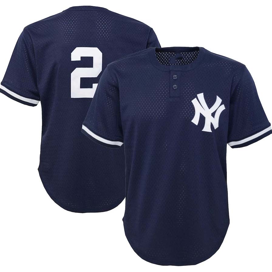 New York Yankees #2 Derek Jeter Cooperstown Collection Mesh Batting Practice Jersey - Navy Stitches Baseball Jerseys