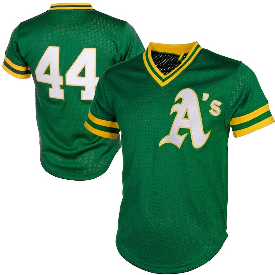 Oakland Athletics #44 Reggie Jackson Cooperstown Mesh Batting Practice Jersey - Green Baseball Jerseys