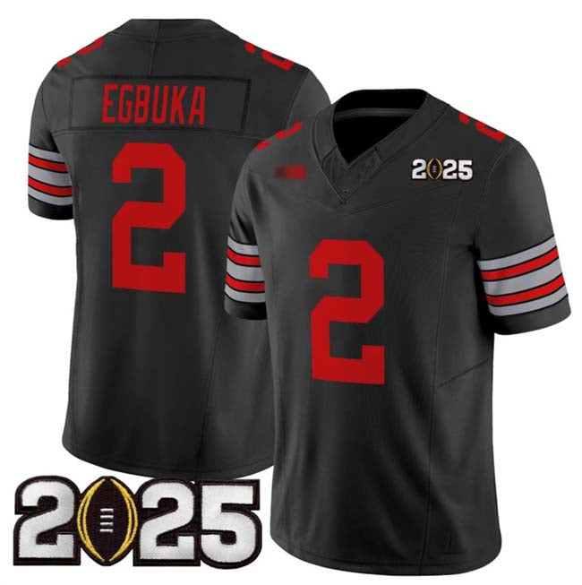 O.State Buckeyes #2 Emeka Egbuka Black 2025 CFP Final Patch F.U.S.E. Vapor Limited Stitched Football American College Jerseys