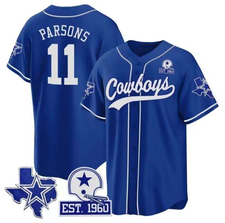 Cowboys #11 Micah Parsons Royal Texas Patch Baseball Jersey All Stitched Baseball Jersey