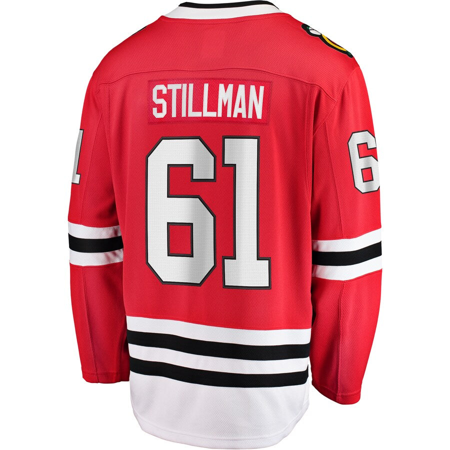 C.Blackhawks #61 Riley Stillman Home Breakaway Player Jersey Red Stitched American Hockey Jerseys
