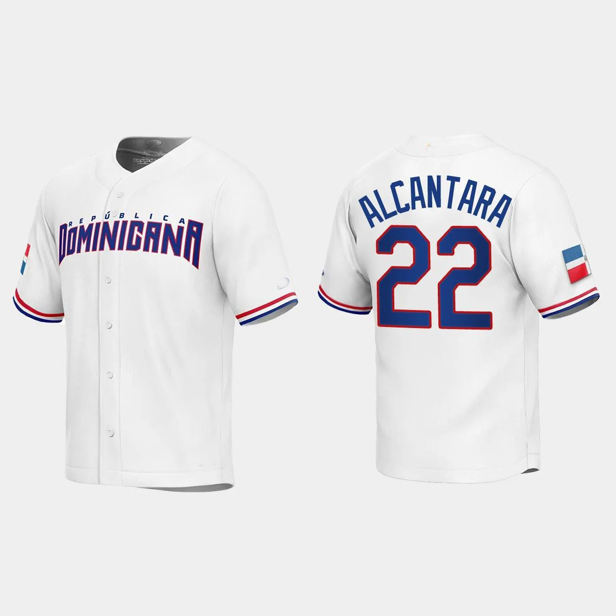 #22 SANDY ALCANTARA DOMINICAN REPUBLIC BASEBALL 2023 WORLD BASEBALL CLASSIC REPLICA JERSEYC WHITE Stitches Baseball Jerseys