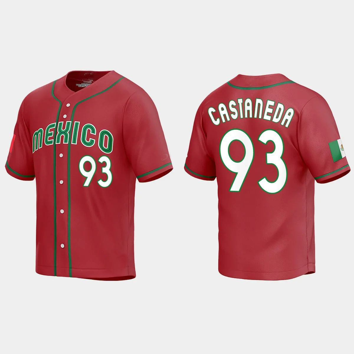 #93 VICTOR CASTANEDA MEXICO BASEBALL 2023 WORLD BASEBALL CLASSIC REPLICA JERSEY C RED Stitches Baseball Jerseys