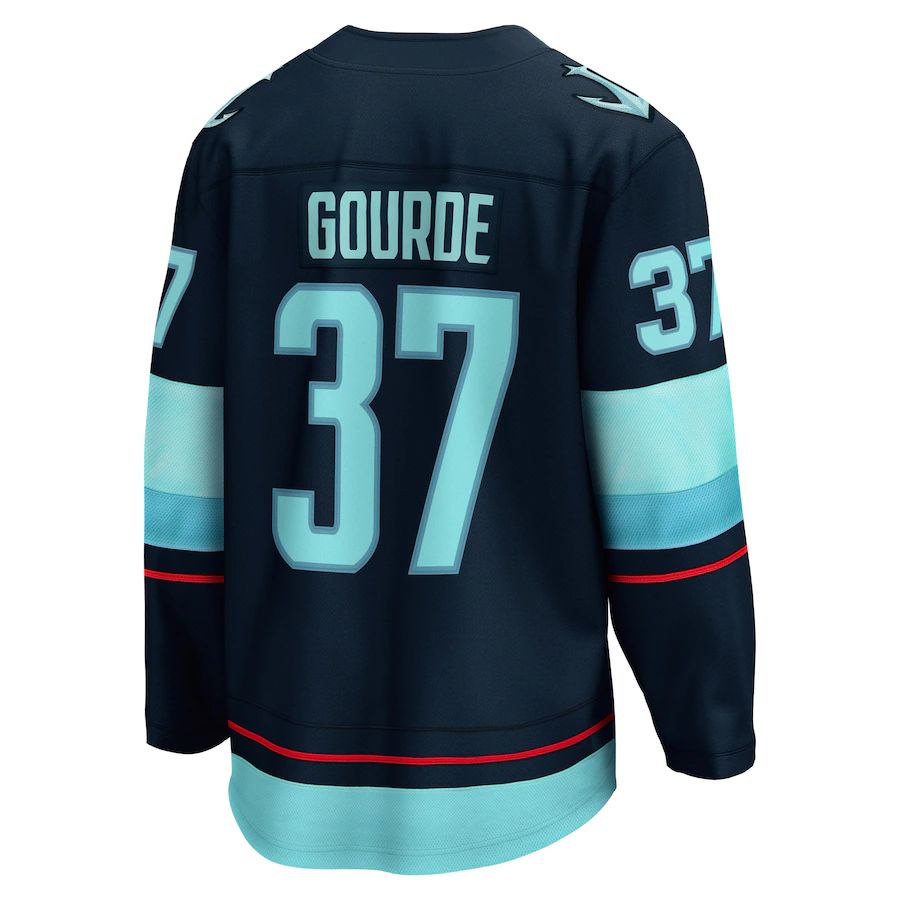 S.Kraken #37 Yanni Gourde Home Premier Breakaway Player Jersey Blue Stitched American Hockey Jerseys
