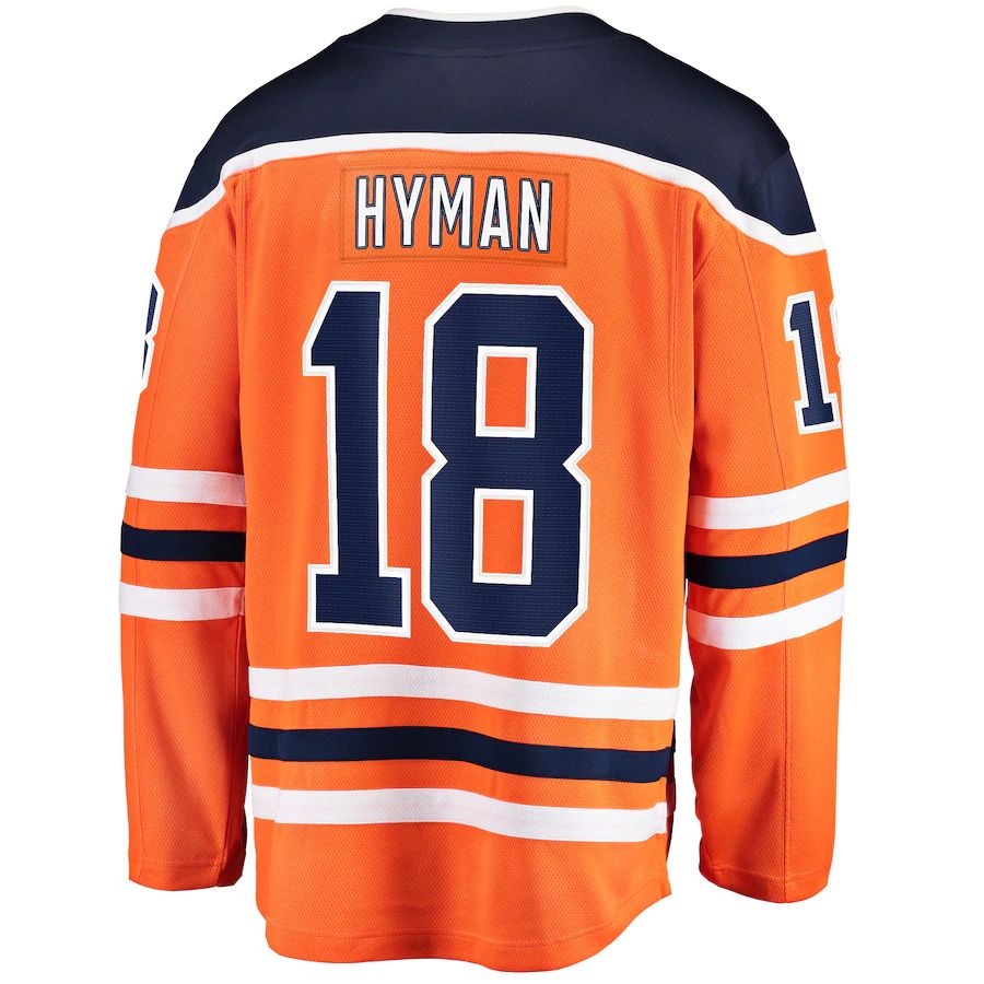 E.Oilers #18 Zach Hyman Breakaway Player Jersey Orange Stitched American Hockey Jerseys