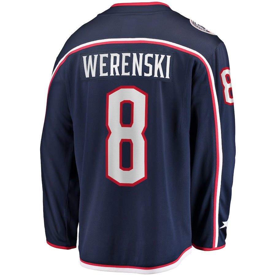 C.Blue Jackets #8 Zach Werenski Home Premier Breakaway Player Jersey Navy Stitched American Hockey Jerseys