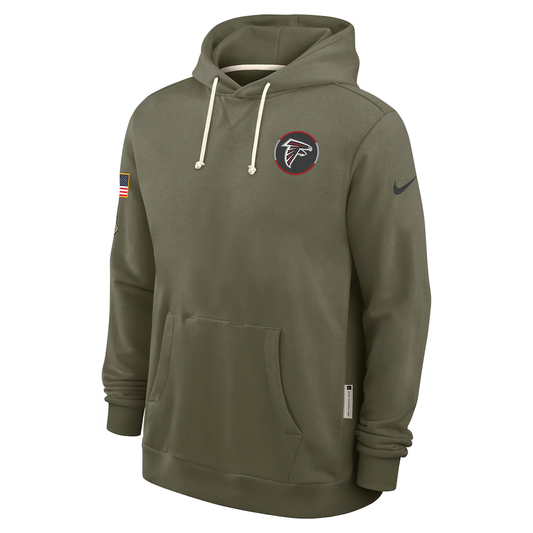 Men's Atlanta Falcons Nike Olive 2025 Salute to Service Sideline Standard Issue Dri-FIT Hoodie