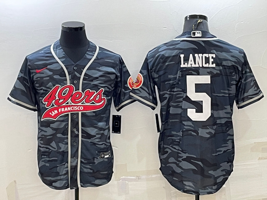 Men's San Francisco 49ers Trey Lance #5 Grey Camouflage Player jersey Joint Edition