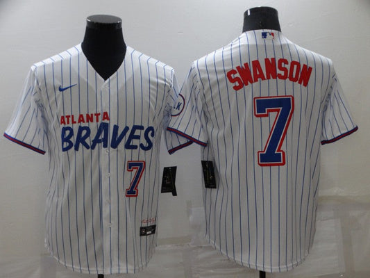 Men's Atlanta Braves Dansby Swanson #7 White Stitched Player jersey City Edition
