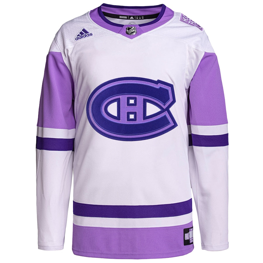 Montreal Canadiens   Hockey Fights Cancer Primegreen   Blank Practice Jersey - White/Purple