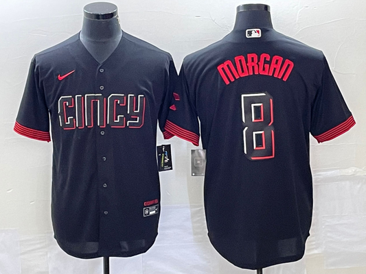 Men's Cincinnati Reds Joe Morgan #8 Black 2023 City Connect Replica Player jersey