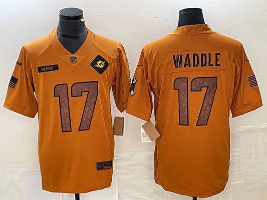 Men's Miami Dolphins Jaylen Waddle #17 Brown 2023 Salute To Service Limited jersey