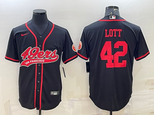 Men's San Francisco 49ers Ronnie Lott #42 Black Game jersey Joint Edition