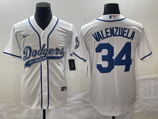 Men's Los Angeles Dodgers Fernando Valenzuela #34 White Player jersey Joint Edition