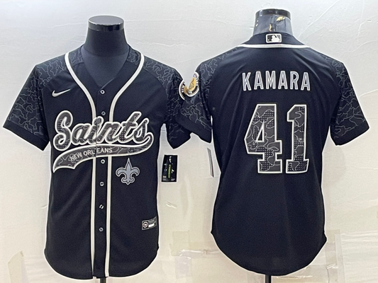 Men's New Orleans Saints Alvin Kamara #41 Black RFLCTV Limited jersey Joint Edition