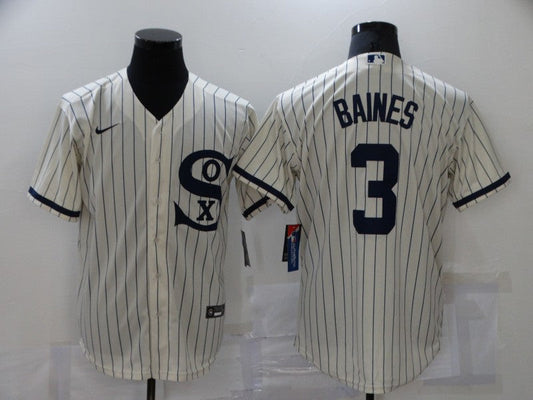 Men's Chicago White Sox Harold Baines #3 Beige Replica Baseball Jersey1