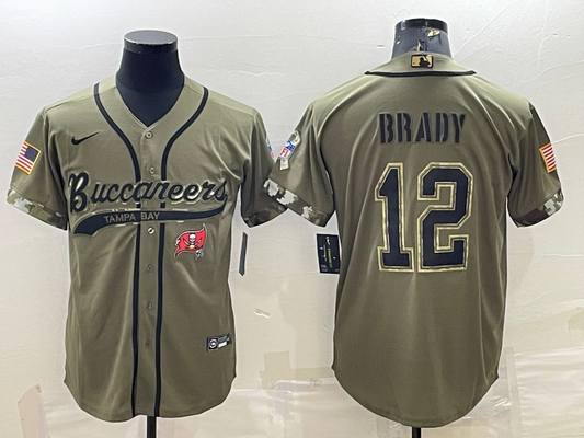 Men's Tampa Bay Buccaneers Tom Brady #12 Olive 2022 Salute To Service Retired Player Limited jersey Joint Edition