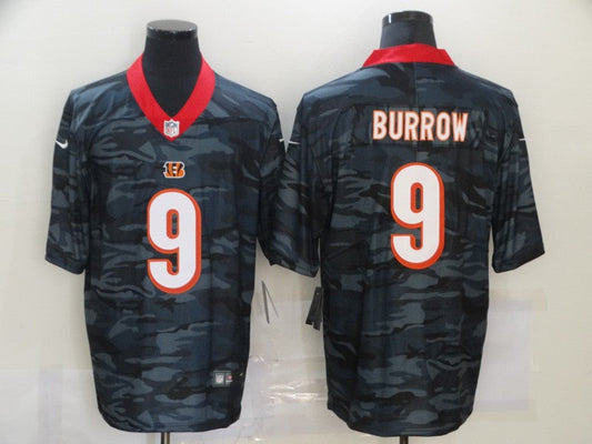 Men's Cincinnati Bengals Joe Burrow #9 Grey Camouflage Game Jersey1
