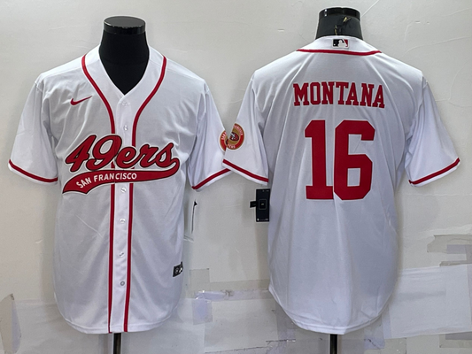 Men's San Francisco 49ers Joe Montana #16 White Game jersey Joint Edition