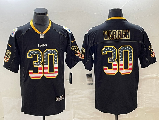 Men's Pittsburgh Steelers Jaylen Warren #30 Black Game Player jersey