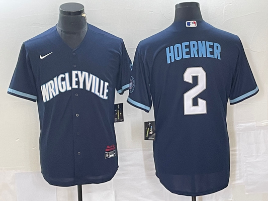 Men's Chicago Cubs Nico Hoerner #2 Navy City Connect Replica Player jersey