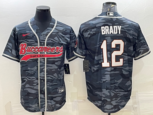 Men's Tampa Bay Buccaneers Tom Brady #12 Grey Camouflage Game jersey Joint Edition