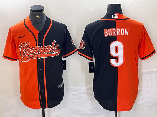 Men's Cincinnati Bengals Joe Burrow #9 Orange/Black Game Player Jersey1 Joint Edition