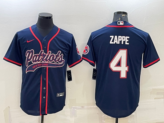Men's New England Patriots Bailey Zappe #4 Navy Game jersey Joint Edition