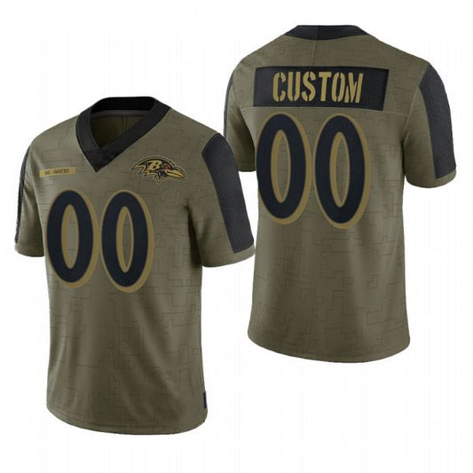 Custom1 Baltimore Ravens Football Jerseys Olive 2022 Salute To Service Limited Jersey1 Name And Number Christmas Birthday Gift