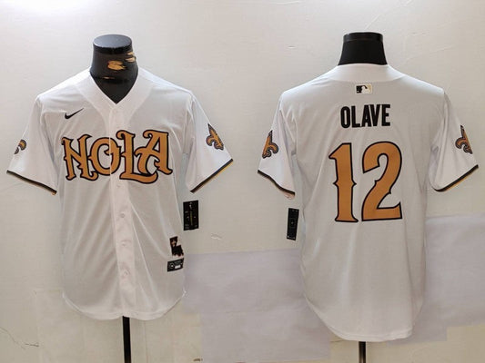 Men's New Orleans Saints Chris Olave #12 White Game Player jersey