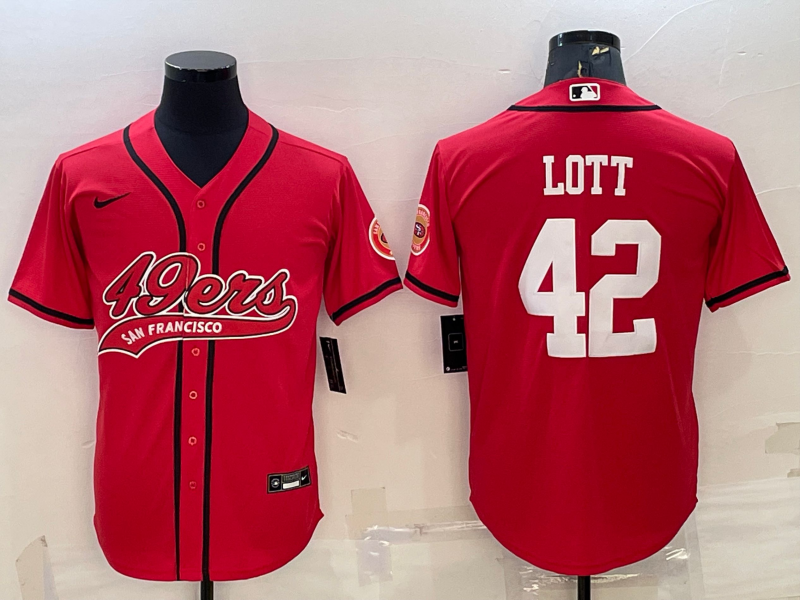 Men's San Francisco 49ers Ronnie Lott #42 Red Game jersey Joint Edition