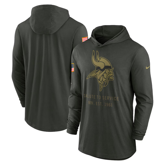 Men's Minnesota Vikings Nike Forest Green 2025 Salute to Service Sideline Dri-FIT Lightweight Hooded Pullover