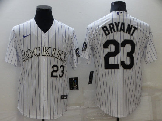 Men's Colorado Rockies Kris Bryant #23 White Replica Baseball Jersey1