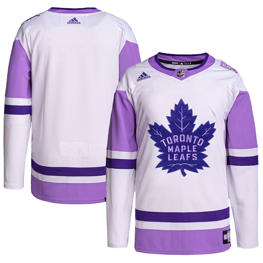 Toronto Maple Leafs   Hockey Fights Cancer Primegreen   Blank Practice Jersey - White/Purple