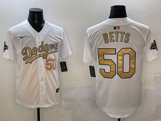 Men's Los Angeles Dodgers Mookie Betts #50 White 2025 Gold Collection Limited jersey