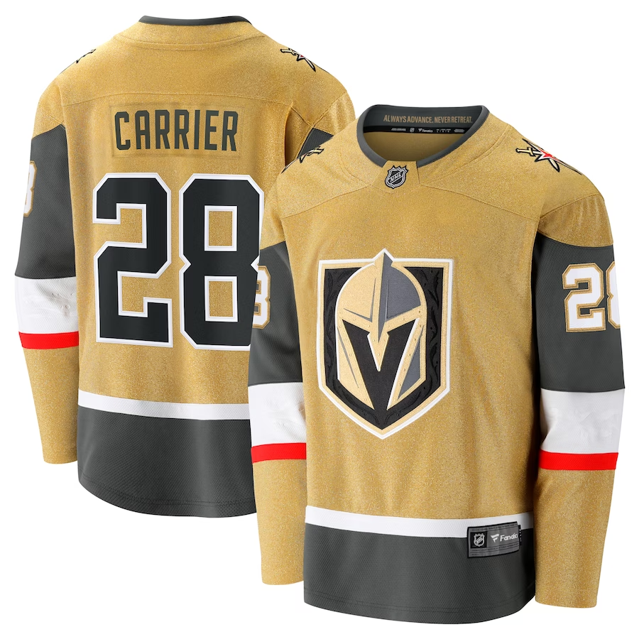 Men's Vegas Golden Knights William Carrier #28 Gold Home Breakaway Jersey1