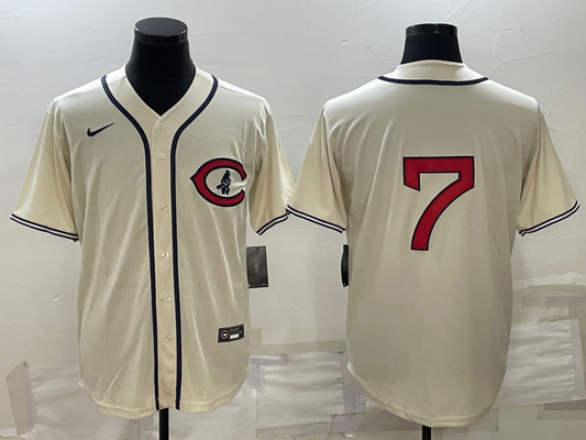 Men's Chicago Cubs Dansby Swanson #7 Cream Player Name jersey