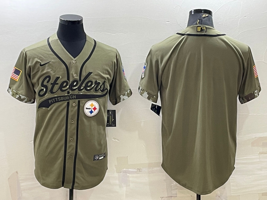 Men's Pittsburgh Steelers Olive 2022 Salute To Service Limited Blank jersey