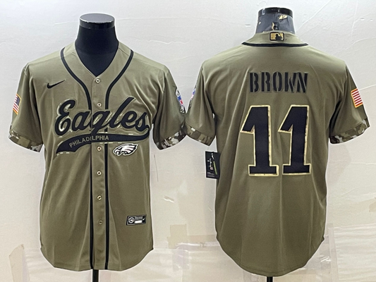 Men's Philadelphia Eagles A.J. Brown #11 Olive 2022 Salute To Service Limited jersey Joint Edition