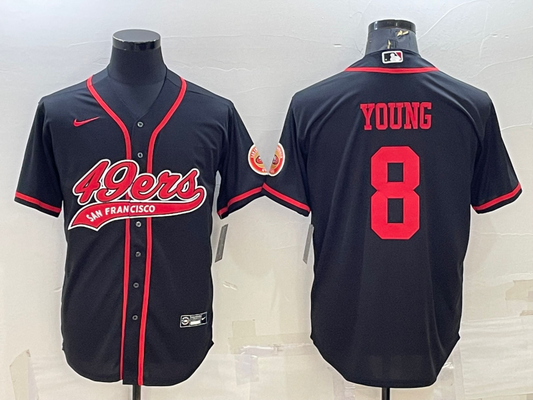 Men's San Francisco 49ers Steve Young #8 Black Game jersey Joint Edition