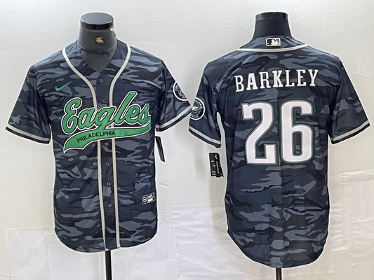 Men's Philadelphia Eagles Saquon Barkley #26 Grey Camouflage Game jersey Joint Edition