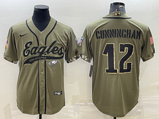 Men's Philadelphia Eagles Randall Cunningham #12 Olive 2022 Salute To Service Limited jersey Joint Edition