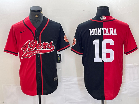 Men's San Francisco 49ers Joe Montana #16 Red/Black Game Player jersey Joint Edition